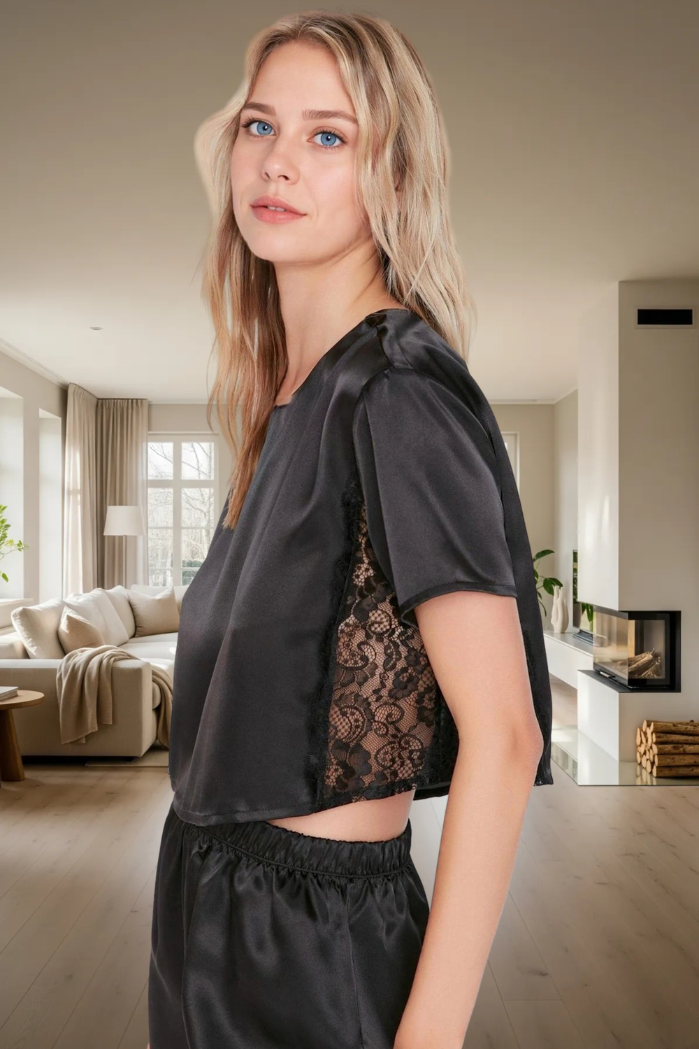 Evde Rahatlık İçin Polyester Saten Pijama Takımı Özel Tasarım Modern Stil Yüksek Kalite