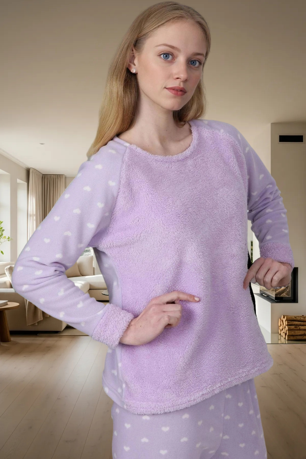 Kadın Tavşan Figürlü Polar Pijama Takımı ve Göz Bandı Fonksiyonel Dayanıklı Kaliteli Rahat