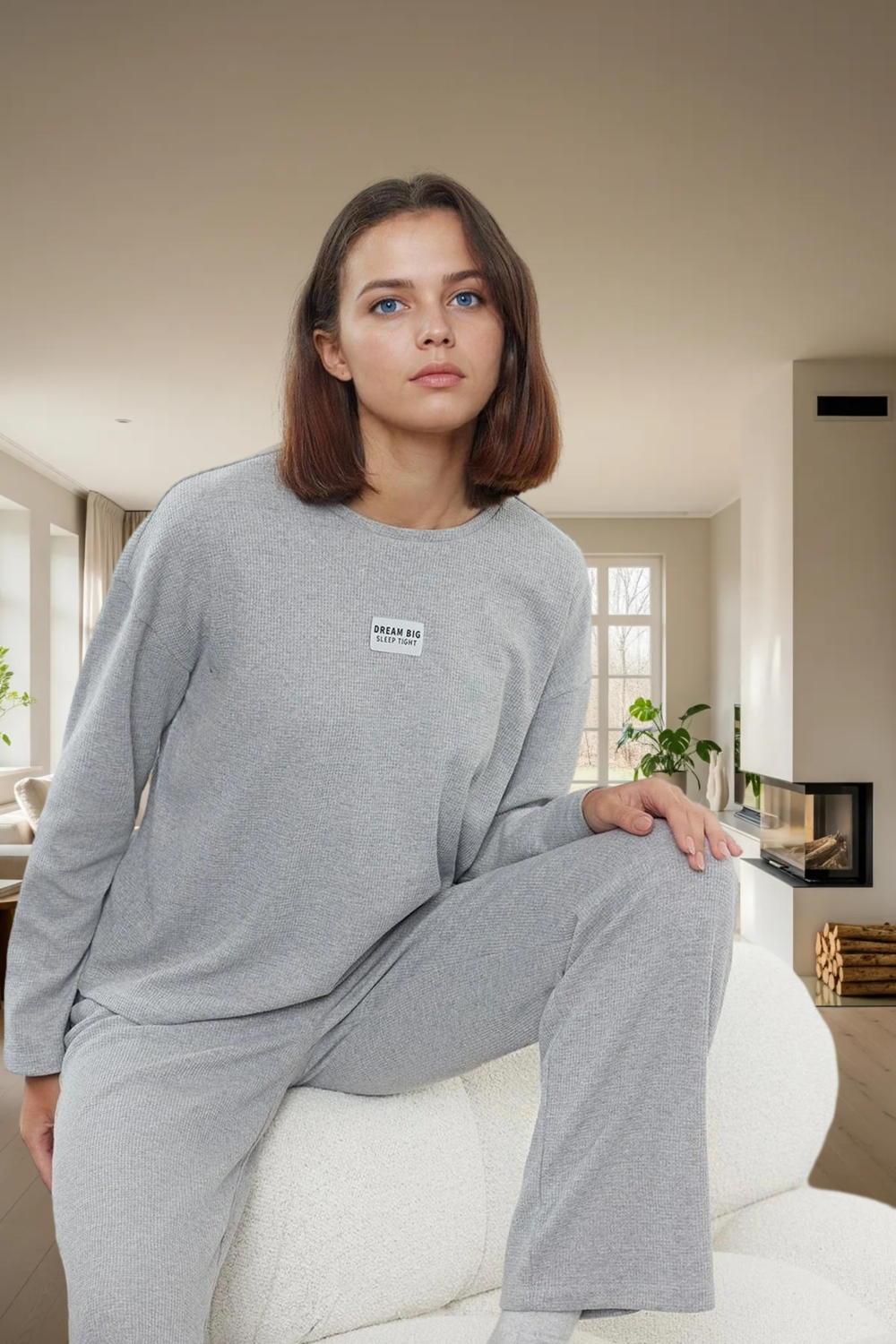 Örme Pijama Takımı 2 Parça Uzun Kollu Rahat Kalıp Evde Rahatlık Özenle Seçilmiş
