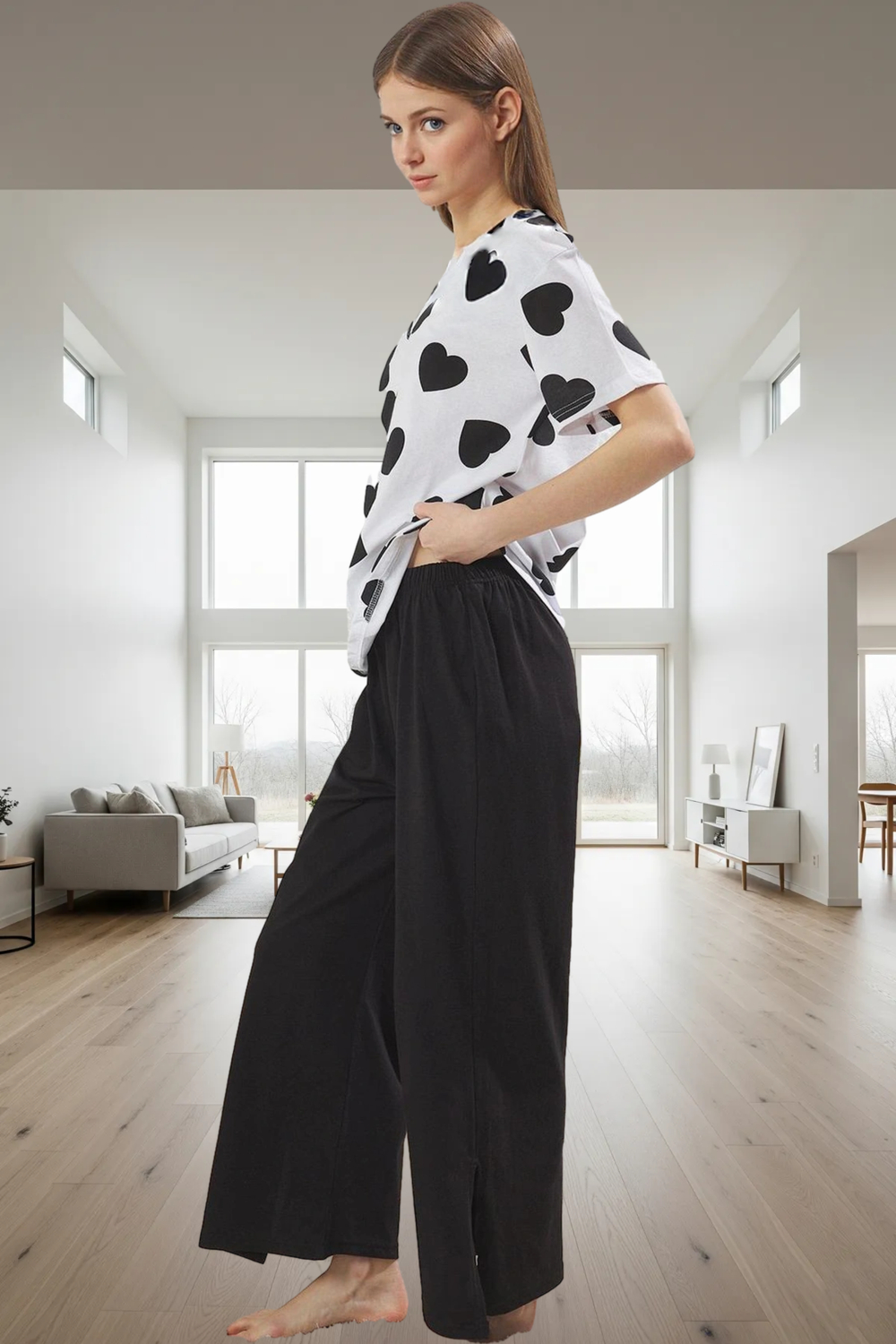 Pamuklu Kalpli Pijama Takımı Rahat Şık ve Yumuşak Homewear Seti V Yaka Kısa Kollu Premium Kalite