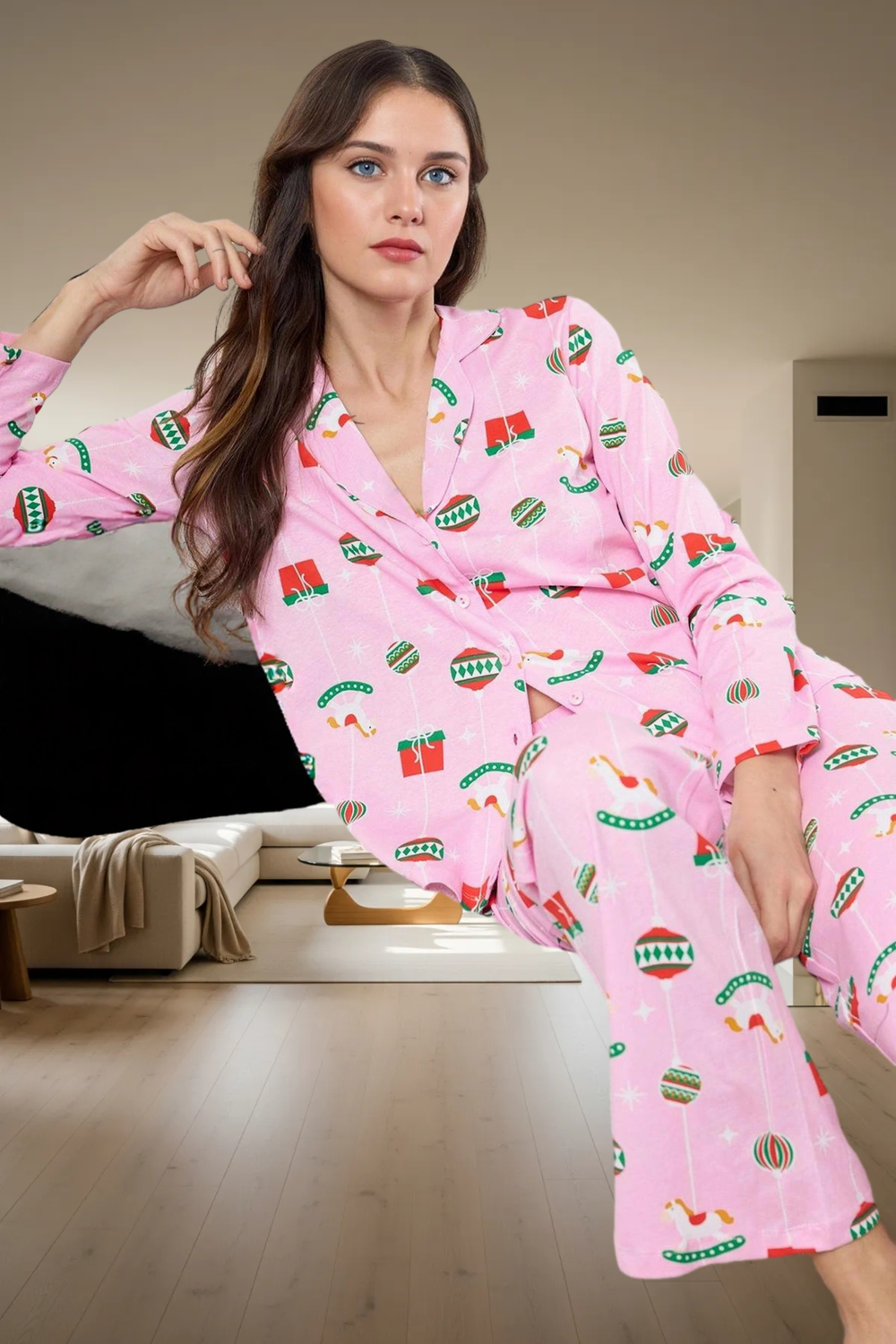 Yılbaşı Temalı Pamuklu Pijama Takımı Rahatlık ve Şıklık Bir Arada Premium Kalite Şık Görünüm
