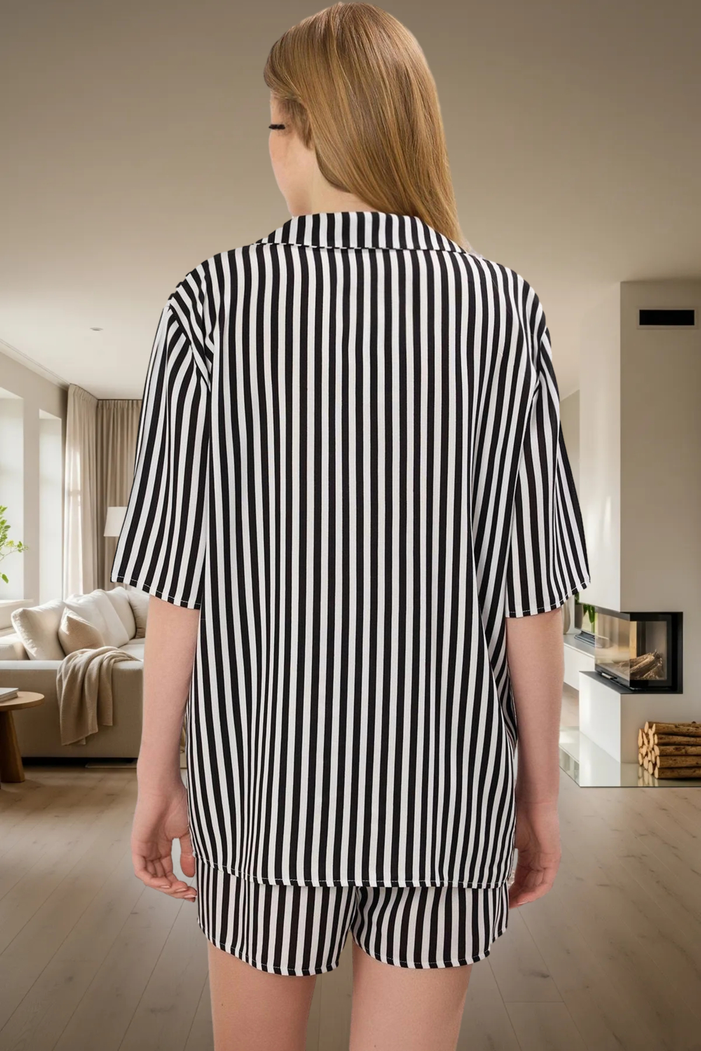 Rahat ve Şık Çizgili Viskoz Pijama Takımı Yazlık Ev Giyim Seti Özenle Seçilmiş Görünüm