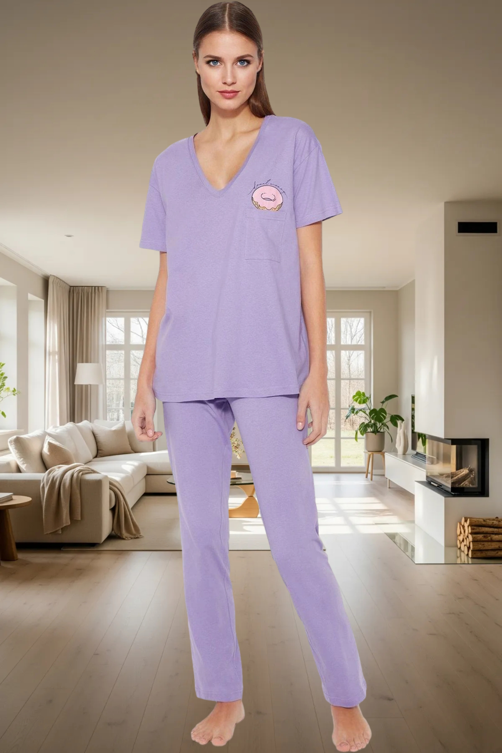 Nefes Alan Pamuklu Pijama Takımı Regular Kalıp Cep Detaylı Yüksek Kalite