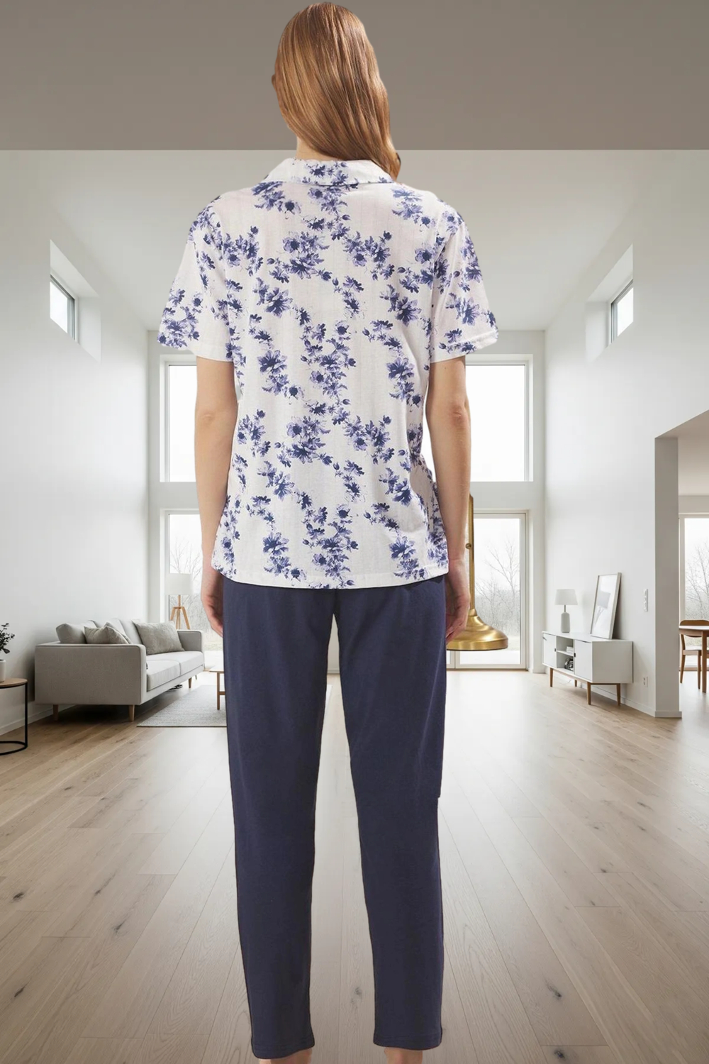 Rahat Pamuklu Pijama Takımı Çiçek Desenli Regular Kalıp Profesyonel Görünüm Modern Stil