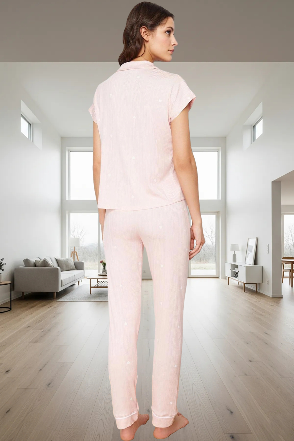 2 Parça Rahat Kalıp Pijama Takımı %93 Polyester %7 Likra Ve Şık Yüksek Kalite