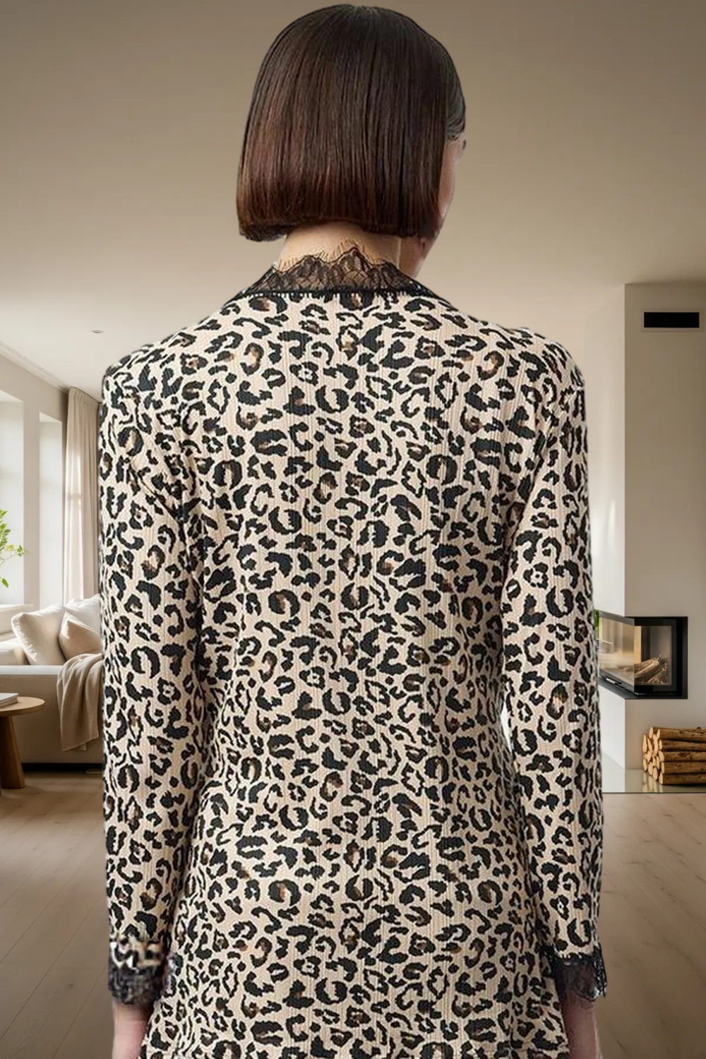 Kadın 3lü Pijama Takımı Leopar Desenli Dantelli Kaşkorse Kumaş Rahat Kullanım Zarifane Tasarım