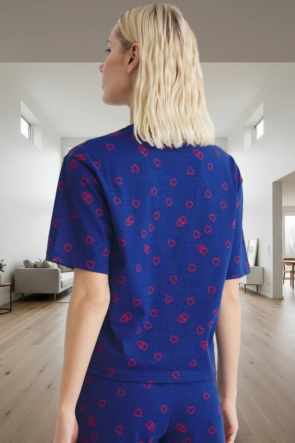 Ev Giyiminde Konfor ve Şıklık Kalpli Pamuklu Pijama Takımı Yüksek Kalite Özenle Seçilmiş