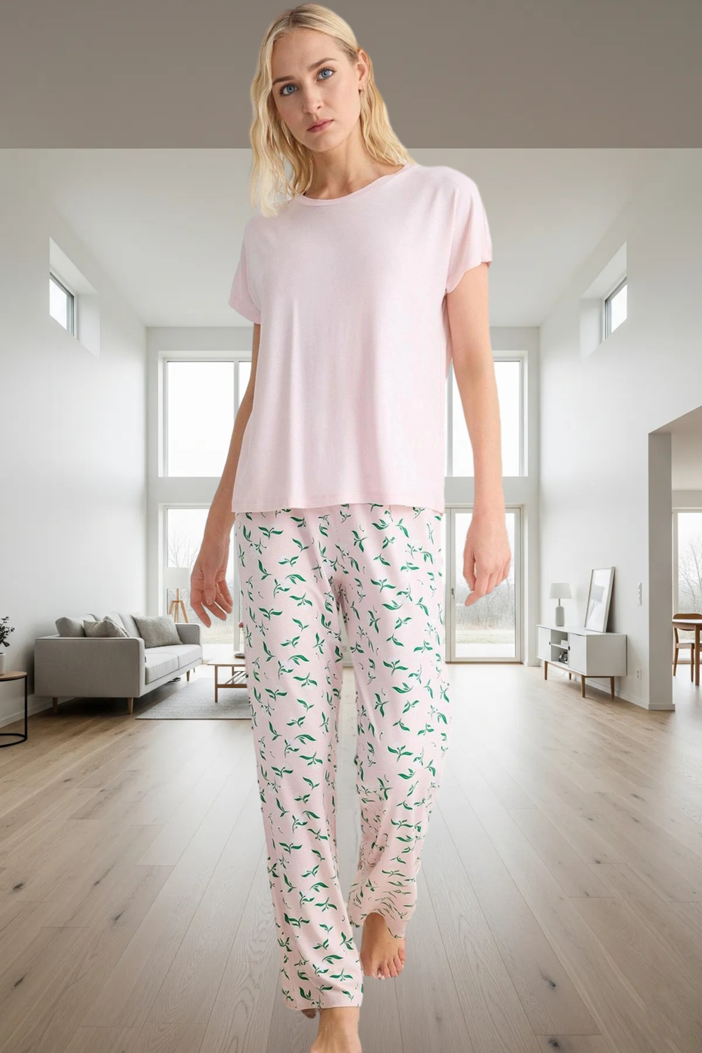 Çiçekli Desenli Viskon Pijama Takımı Rahat ve Şık Seçkin Malzeme Kaliteli İşçilik Uzun Ömürlü