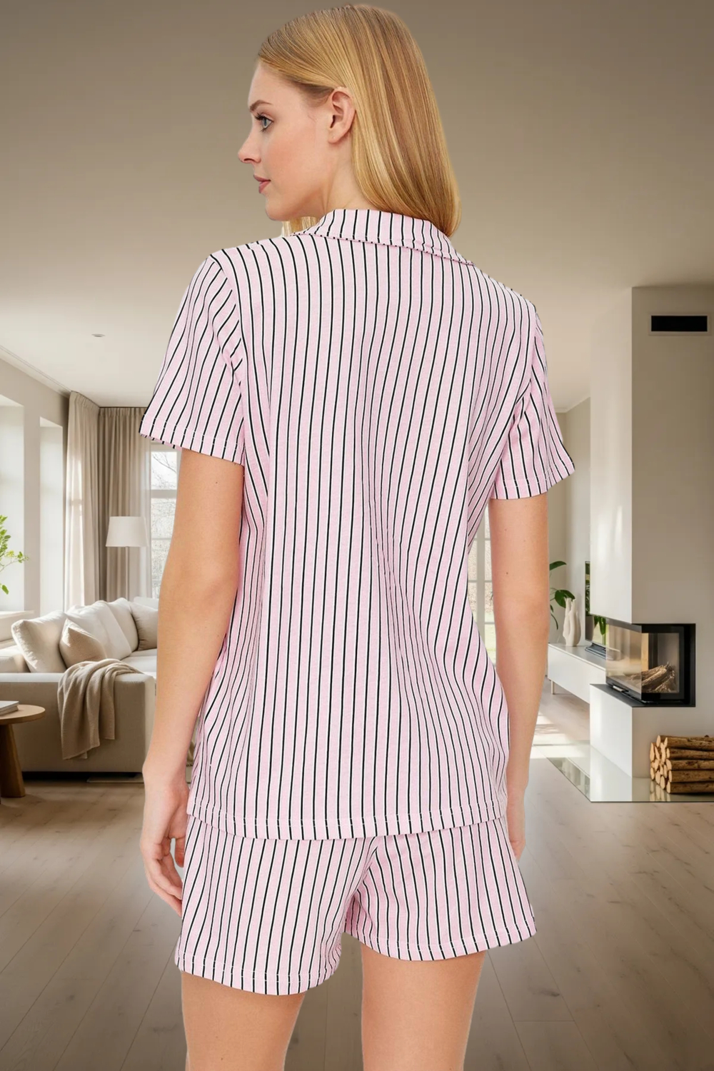Rahat Kesim %100 Pamuklu Çizgili Pijama Takımı Yazlık Ev Giyim Seti Konforlu