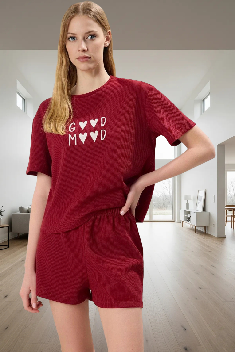 Waffle Örme Pijama Takımı Kısa Kol Boru Paça Regular Kalıp Yazlık Kaliteli İşçilik