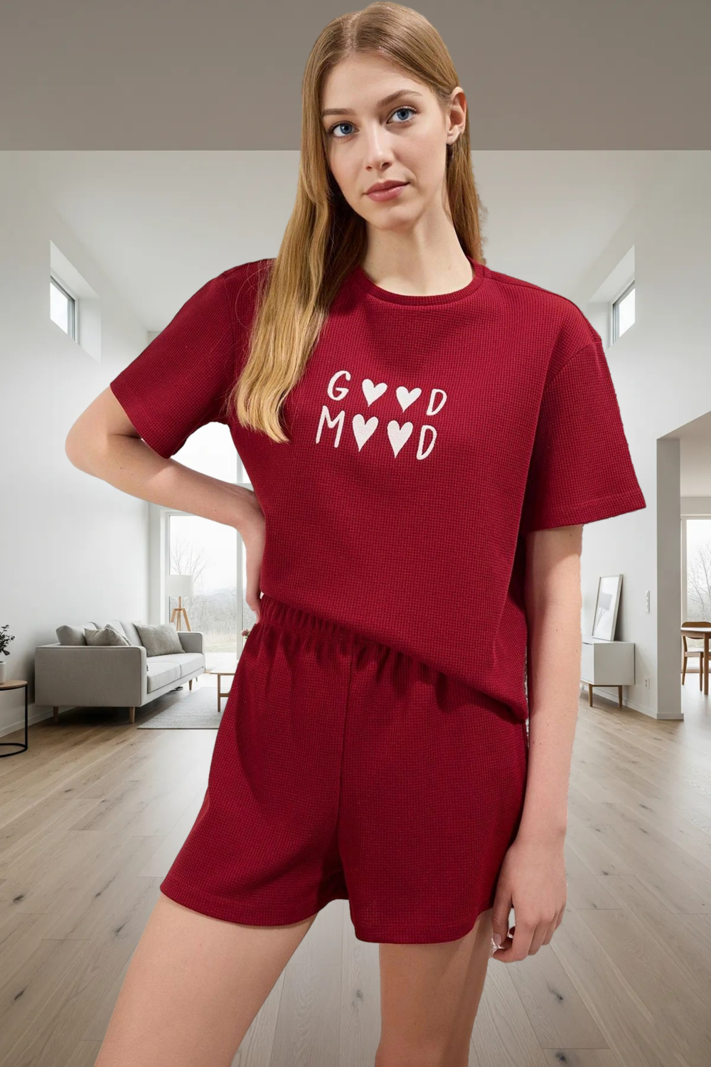 Waffle Örme Pijama Takımı Kısa Kol Boru Paça Regular Kalıp Yazlık Kaliteli İşçilik