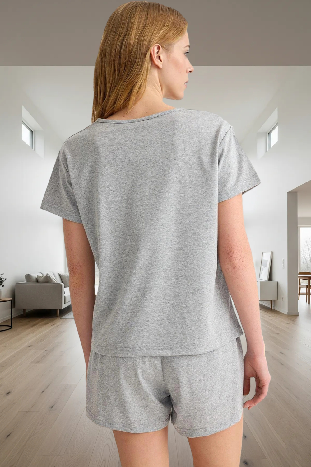 Rahat Kesim Melanj Viskoz Pijama Takımı Evde ve Tatilde Konfor Konforlu
