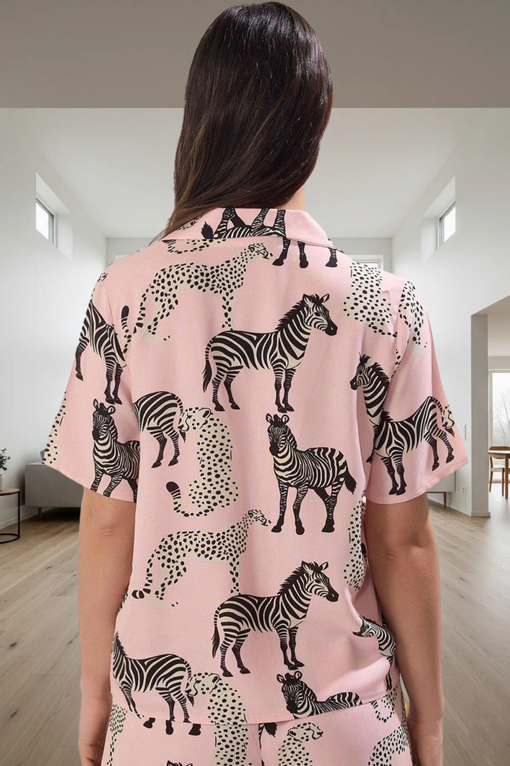 Rahat Yazlık Pijama Takımı Hayvan Desenli Viskoz Kumaş Modern Stil Kaliteli İşçilik