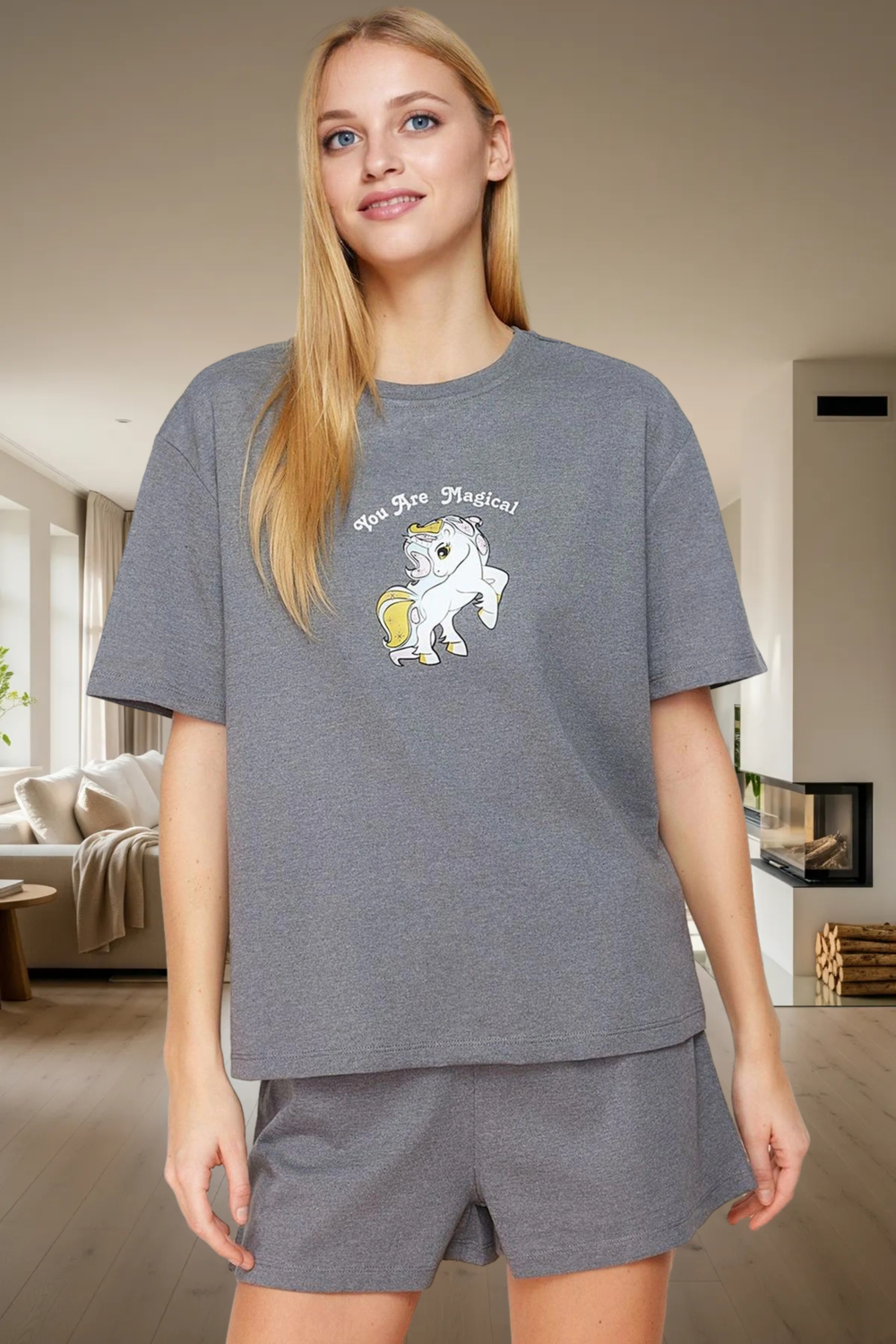 Yazlık Pijama Takımı Kısa Kollu Regular Pamuklu Baskılı Homewear Modern Stil Trend Tasarım