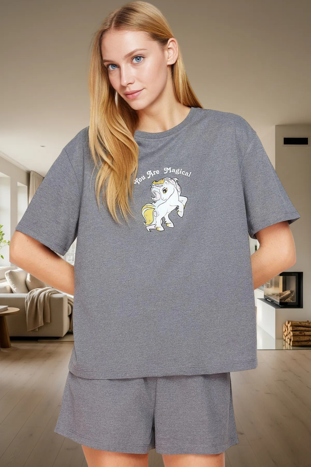 Yazlık Pijama Takımı Kısa Kollu Regular Pamuklu Baskılı Homewear Modern Stil Trend Tasarım