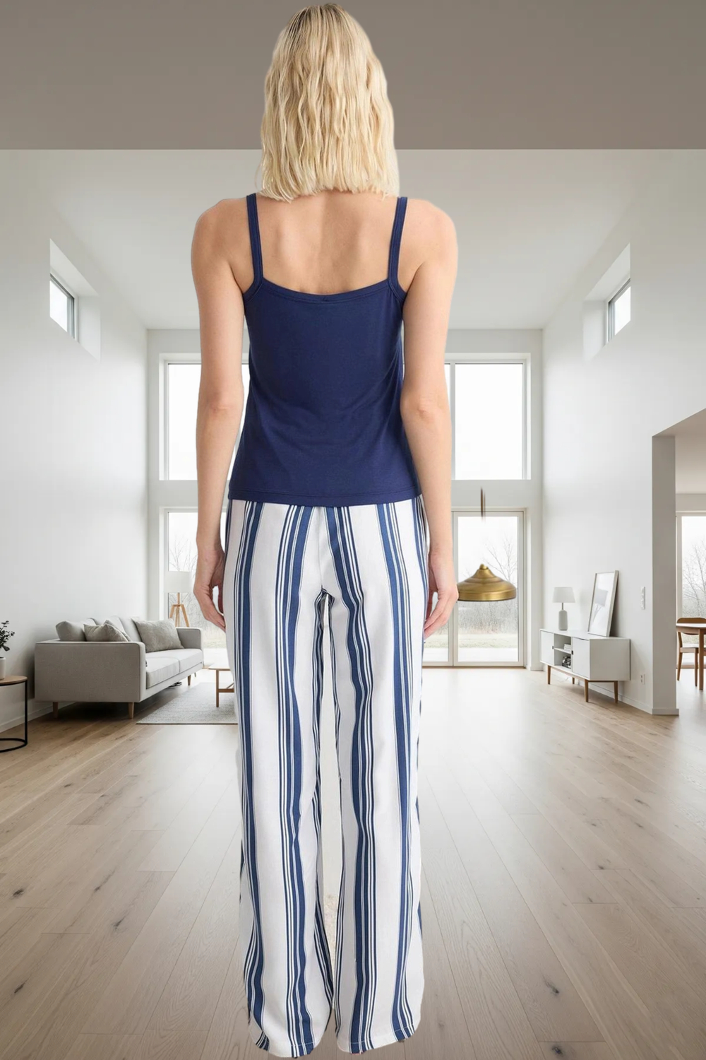 Rahat ve Şık Kadın Pijama Takımı Pamuklu Örme Çizgili Konforlu Kesim Seçkin Malzeme