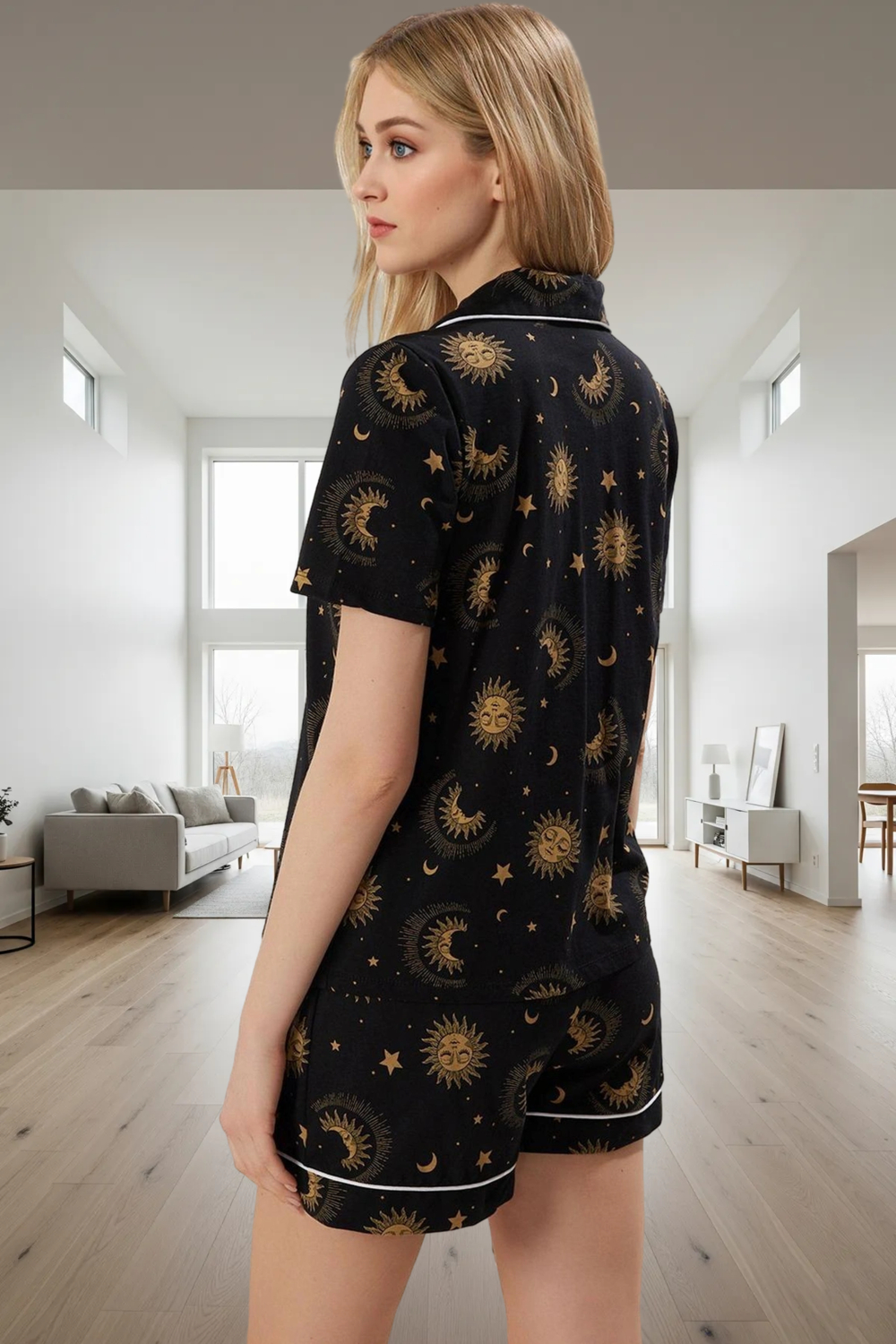 Rahat Pamuklu Pijama Takımı Galaksi Desenli Şortlu Set Modern Stil Dayanıklı Malzeme