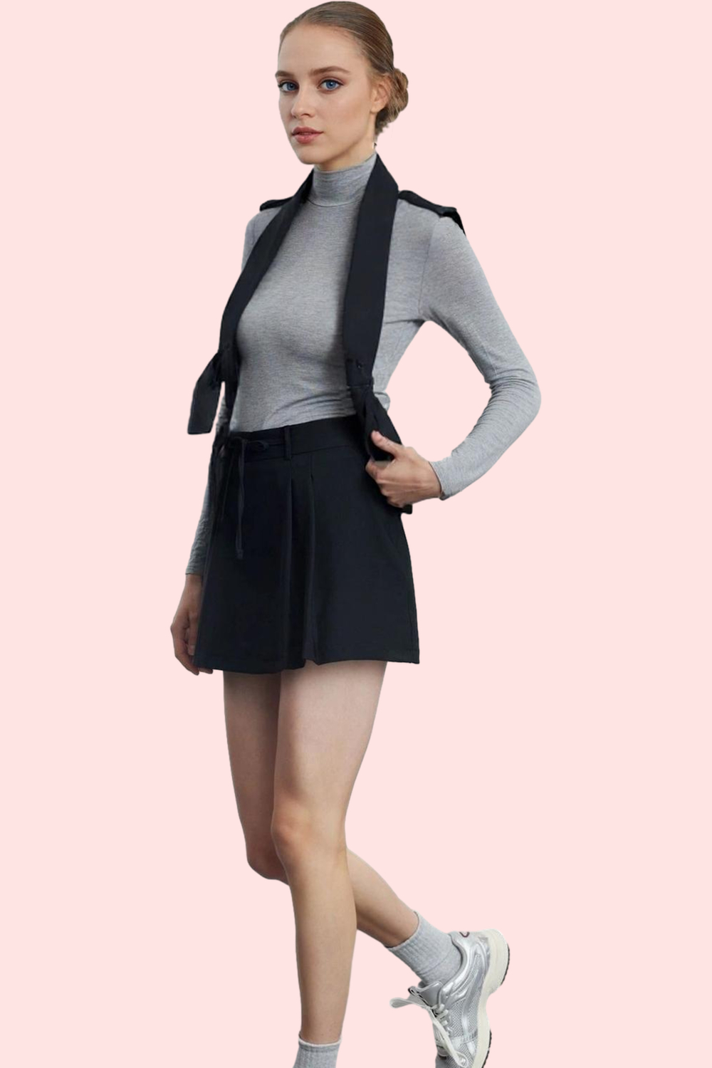 Kadın Yüksek Bel Mini Şort Etek Polyester Elastan Kış Aylarının Vazgeçilmezi Günlük Kullanım