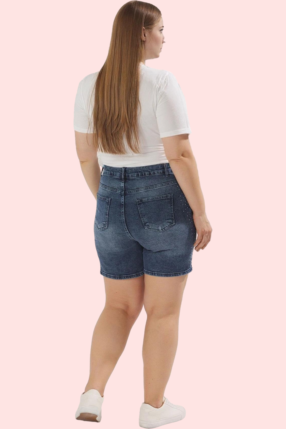 Kadın Büyük Beden Denim Şort Taş Detaylı Yüksek Bel Rahat Günlük Yaz Aylarının Vazgeçilmezi