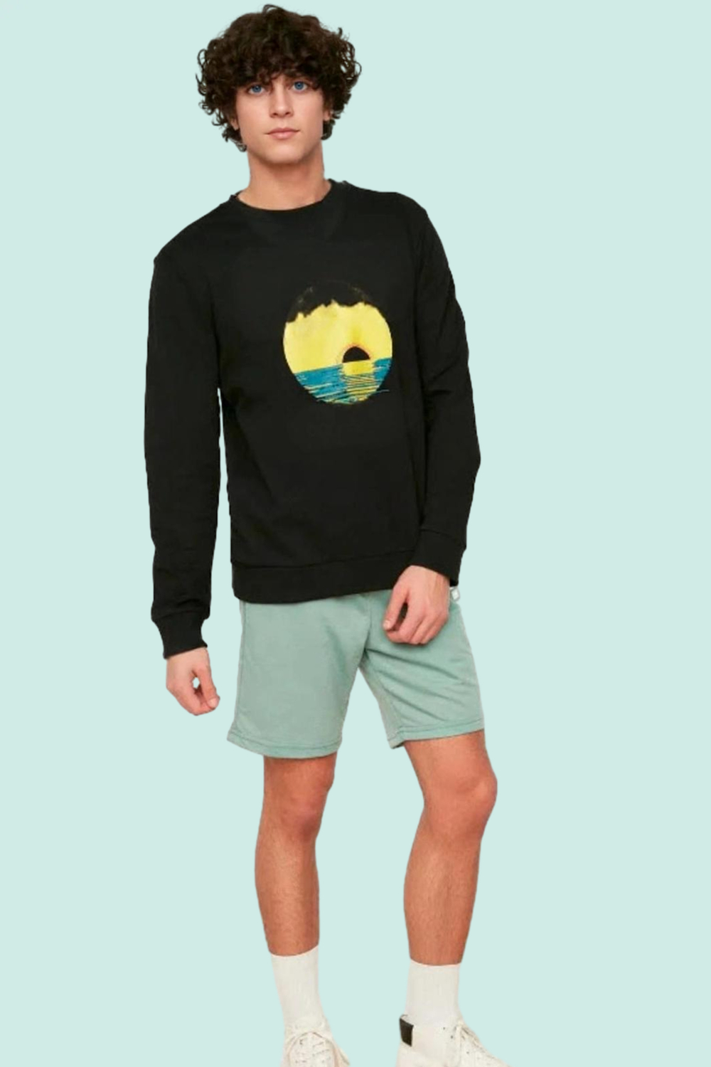 Erkek Rahat Fit Geometrik Desenli Kapri Şort Polyester Yazlık Spor Yaz Aylarının Vazgeçilmezi