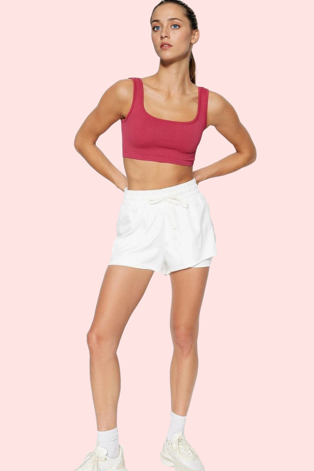 Moda Örme Normal Bel Boru Paça Sportswear Haki Paraşüt Kumaş 2 Katmanlı Içi Şortlu Örme Spor Şort