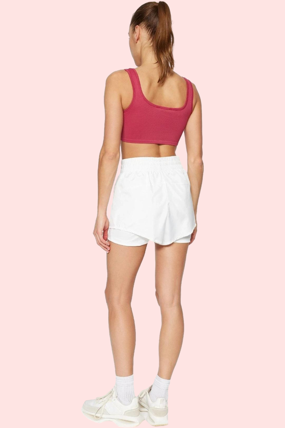 Moda Örme Normal Bel Boru Paça Sportswear Haki Paraşüt Kumaş 2 Katmanlı Içi Şortlu Örme Spor Şort