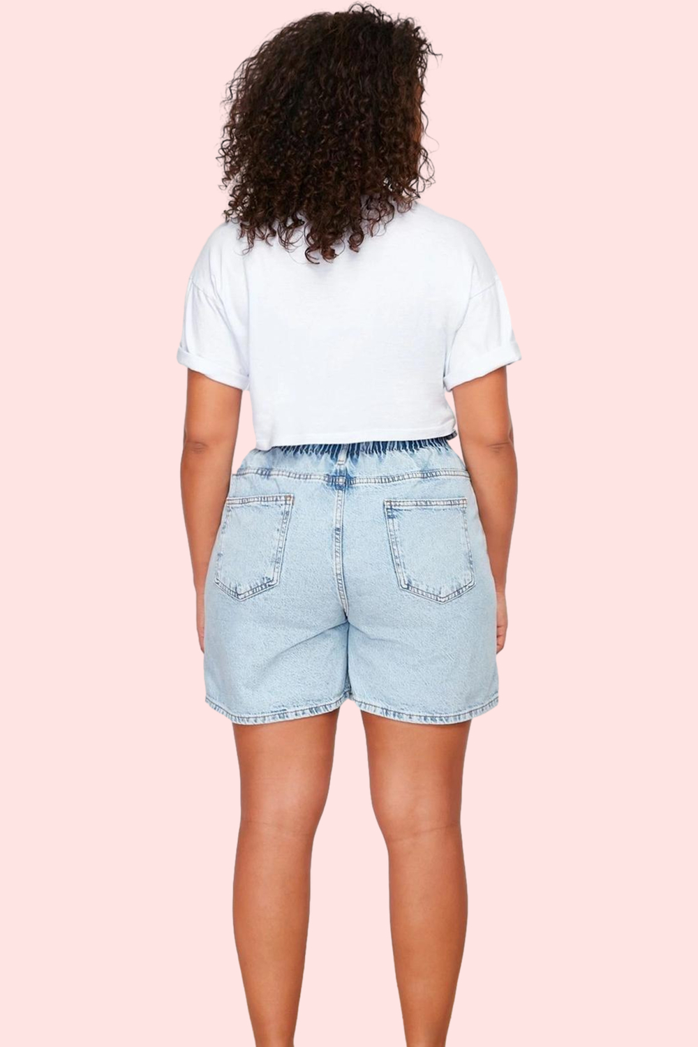 Kadın Pamuklu Denim Şort Beli Lastikli Geniş Paça Yazlık Günlük Kullanım Dayanıklı Malzeme