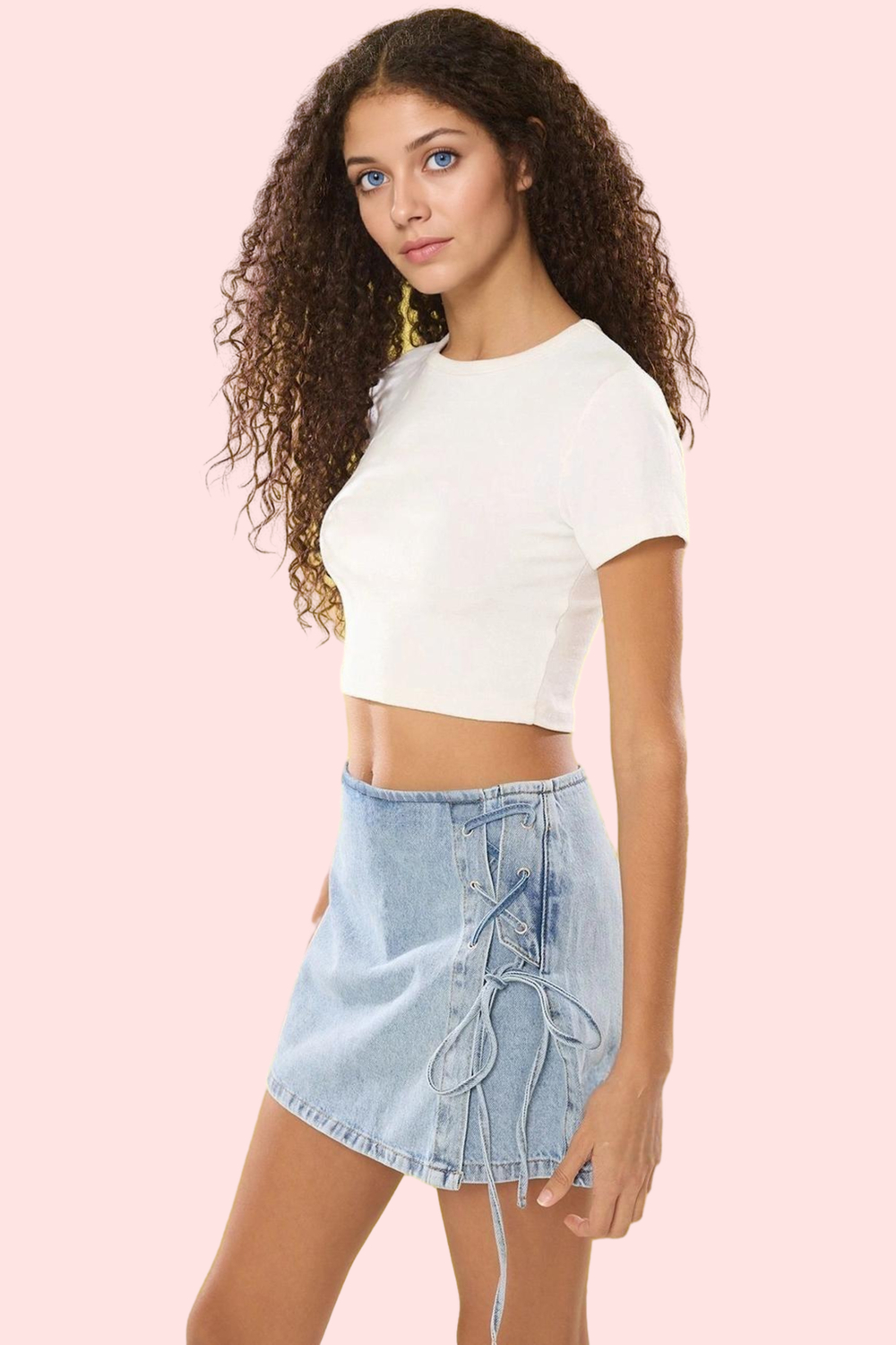 Kadın Pamuk Denim Şort Etek Bağcıklı Detay Yüksek Bel Kısa Boy Günlük Stil Kaliteli Malzeme