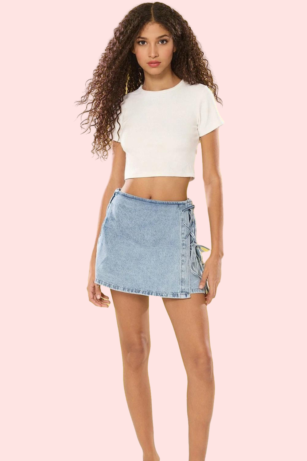 Kadın Pamuk Denim Şort Etek Bağcıklı Detay Yüksek Bel Kısa Boy Günlük Stil Kaliteli Malzeme