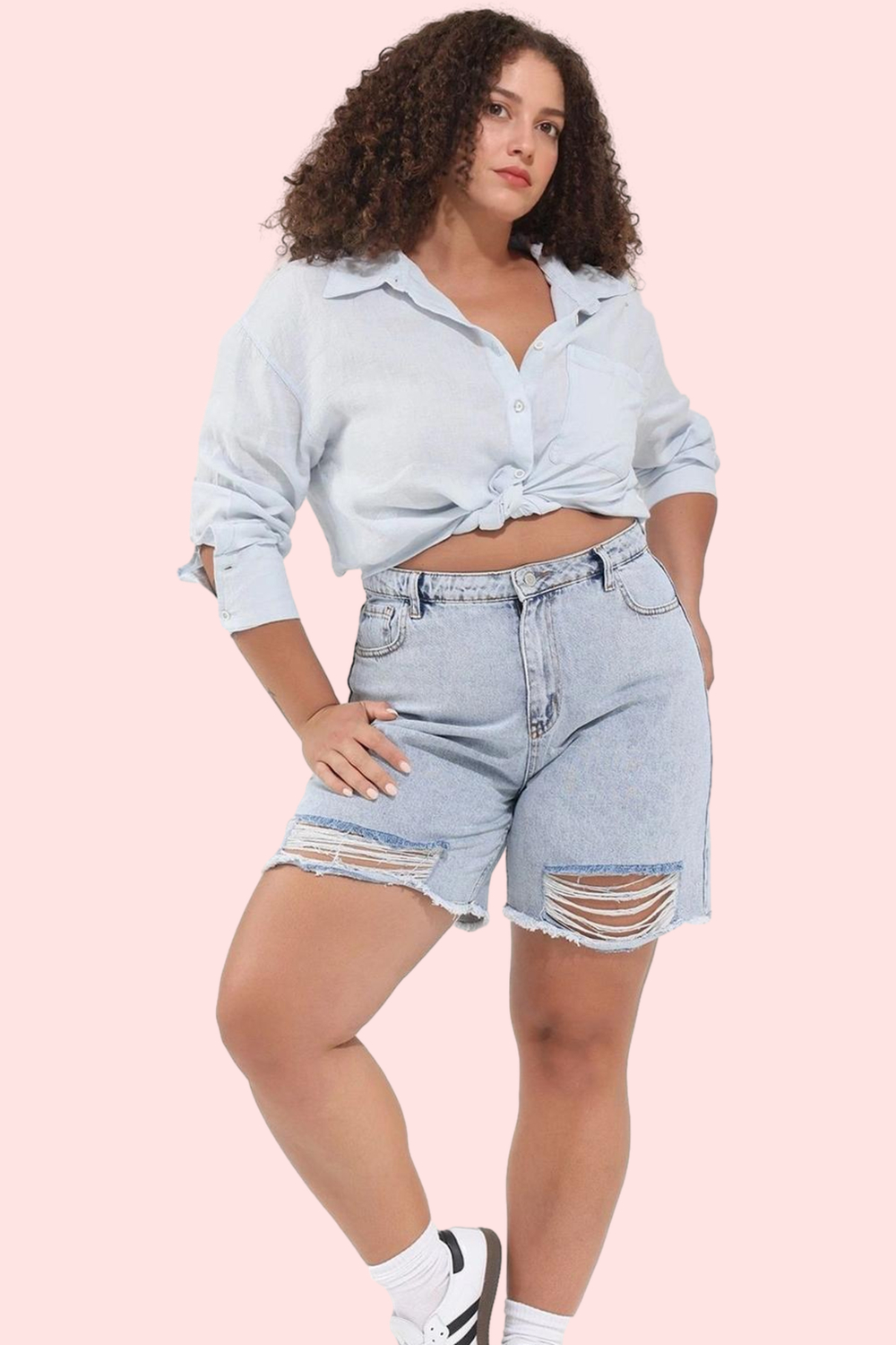 Kadın Büyük Beden Denim Şort Yüksek Belli Rahat ve Şık Günlük Hafta Sonu Dayanıklı Malzeme