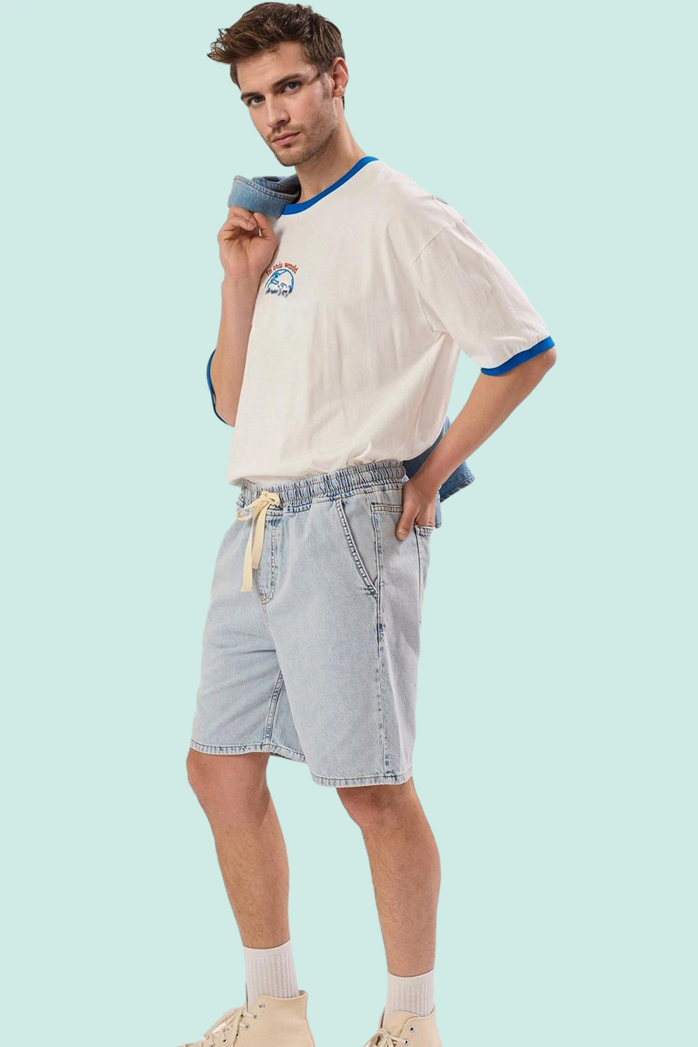 Erkek Pamuk Denim Şort Rahat Kalıp Geniş Paça Yaz Aylarının Vazgeçilmezi Dayanıklı Malzeme