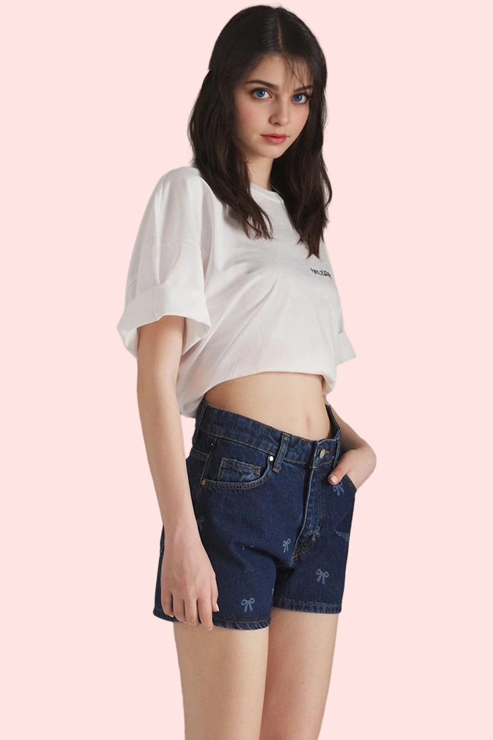 Kadın Yüksek Bel Boru Paça Denim Şort Pamuk Yaz Aylarının Vazgeçilmezi Rahat Günlük Kullanım