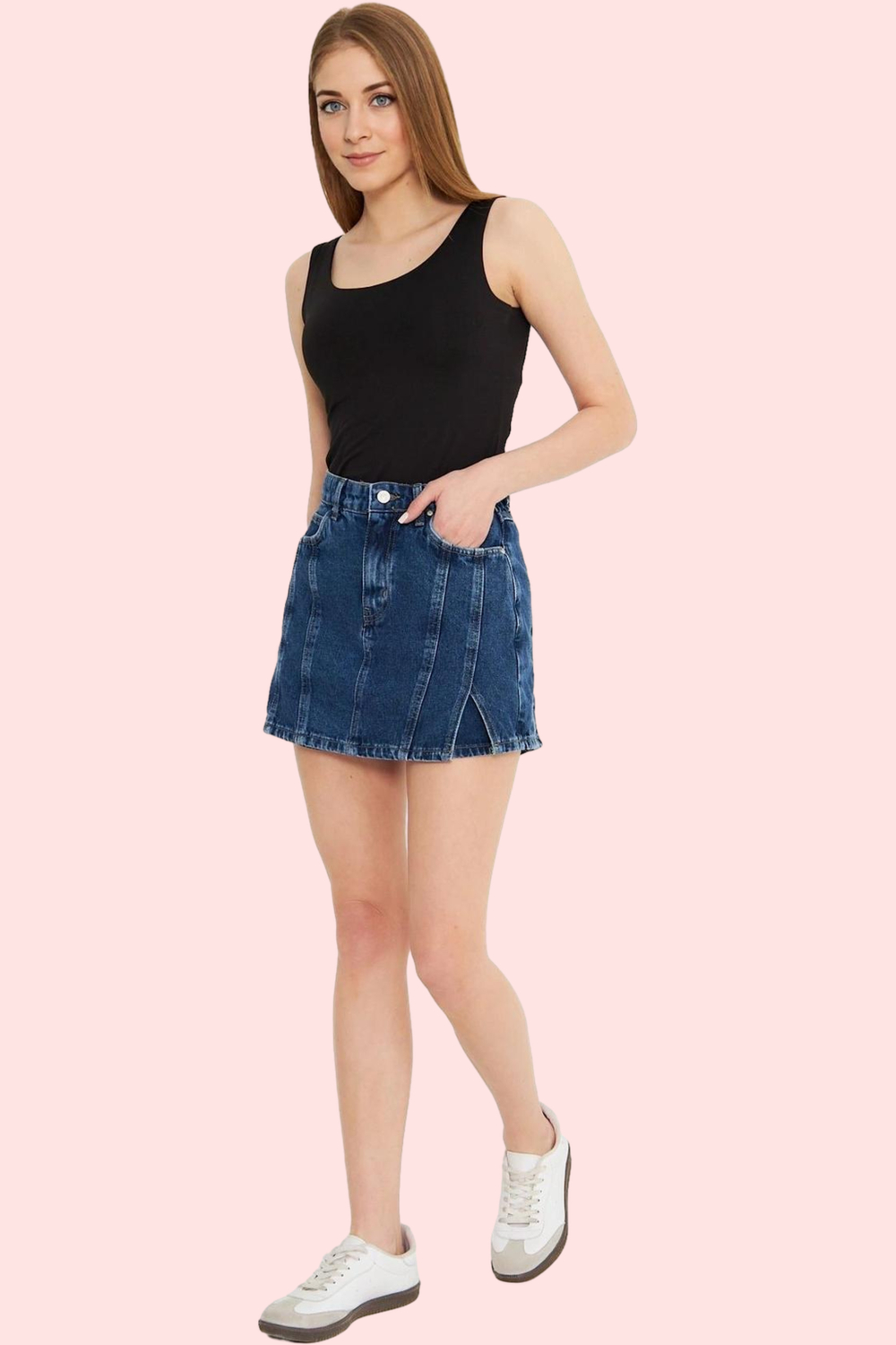 Kadın Pamuk Denim Şort Etek Yüksek Bel Geniş Paça Düz Desen Yazlık Günlük Kaliteli Malzeme