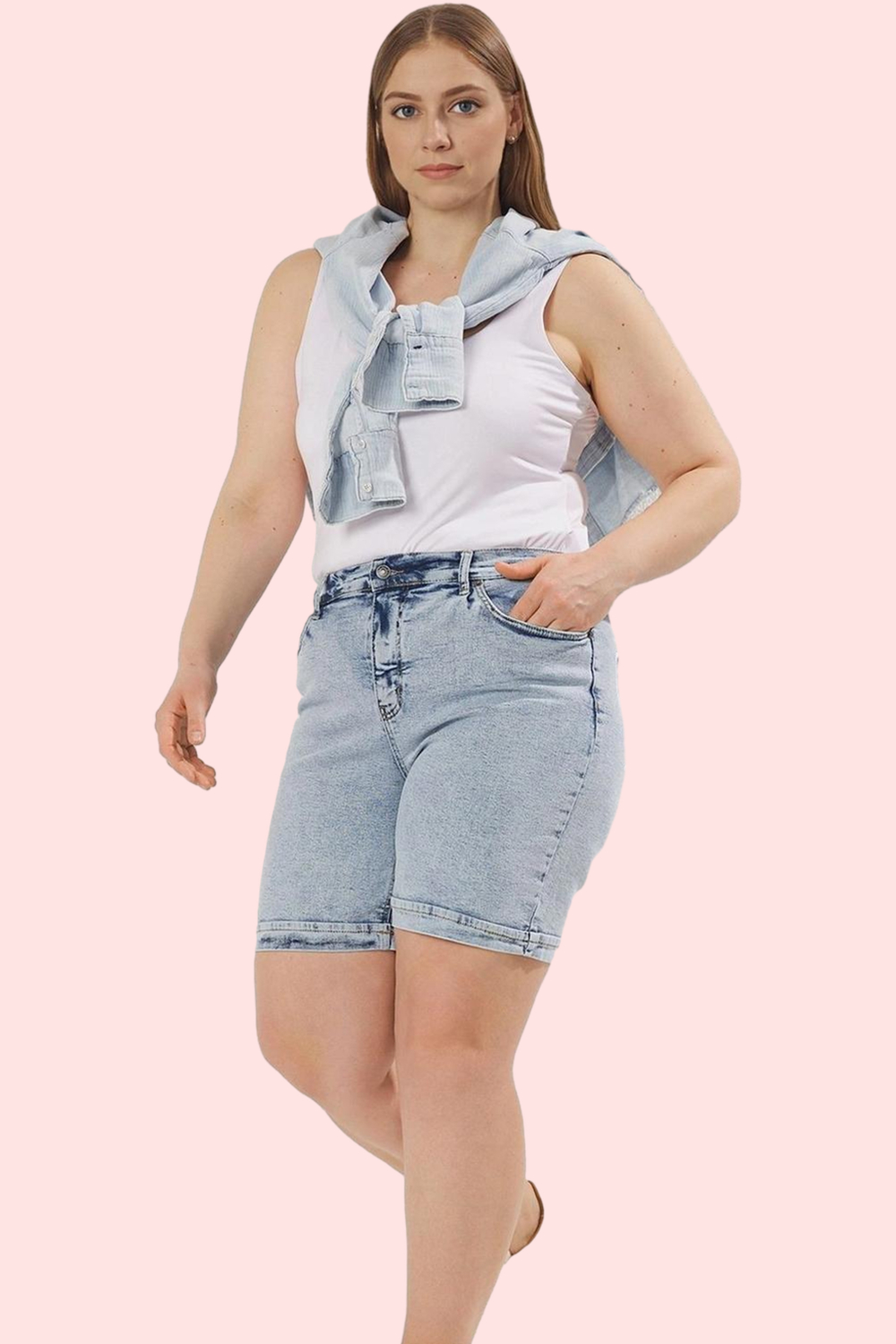 Kadın Denim Şort Yüksek Bel Geniş Paça Rahat Günlük Kombinler Hafta Sonu Dayanıklı Malzeme