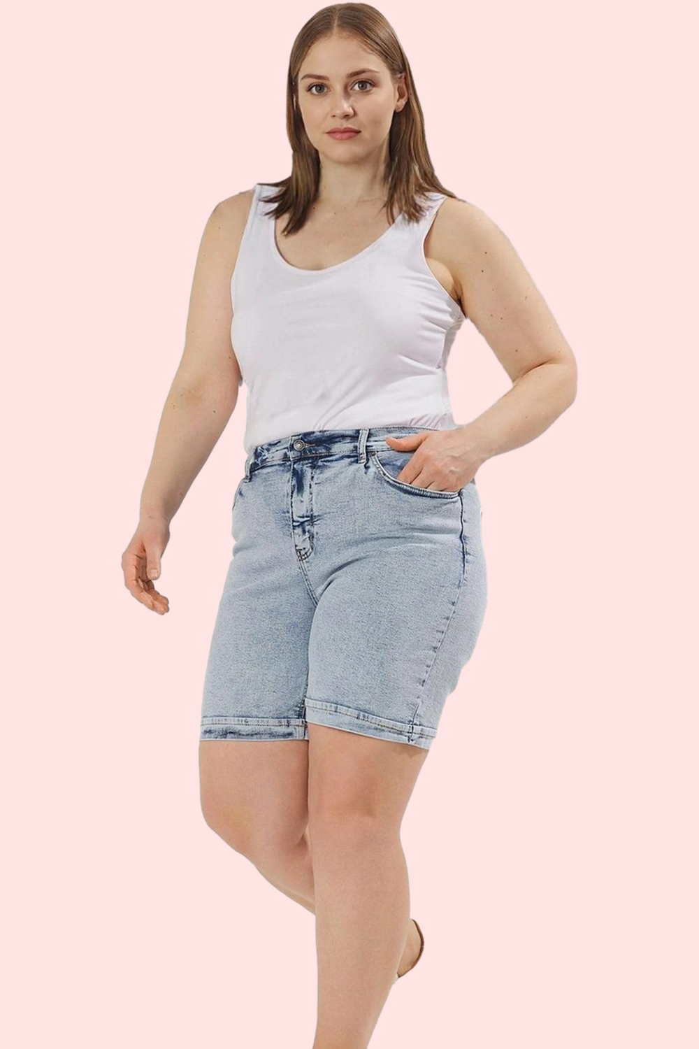 Kadın Denim Şort Yüksek Bel Geniş Paça Rahat Günlük Kombinler Hafta Sonu Dayanıklı Malzeme