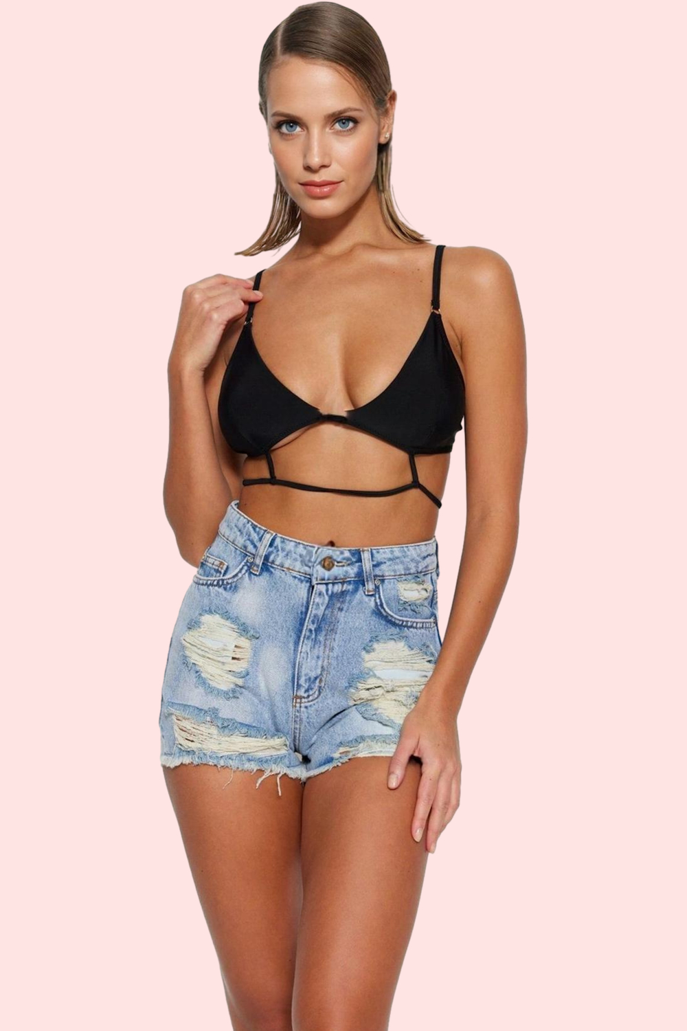 Kadın Denim Şort Pamuk; Yüksek Bel; Kısa Boy; Straight Kalıp; Yazlık Kombinler İçin Günlük Kullanım