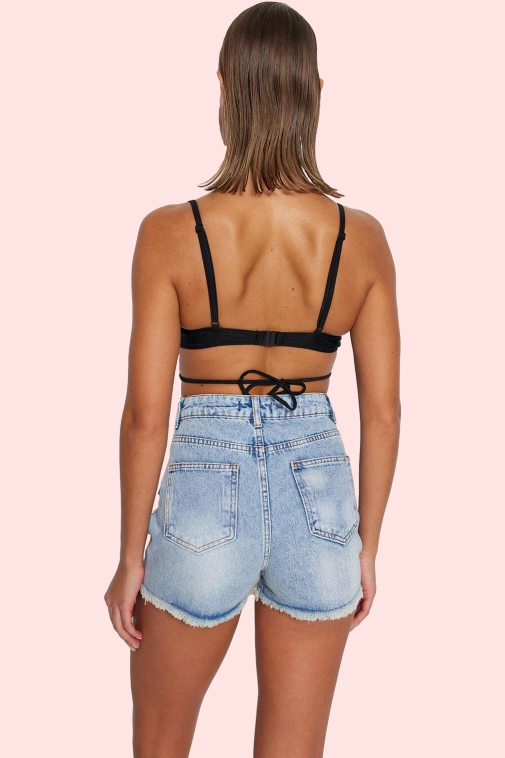 Kadın Denim Şort Pamuk; Yüksek Bel; Kısa Boy; Straight Kalıp; Yazlık Kombinler İçin Günlük Kullanım