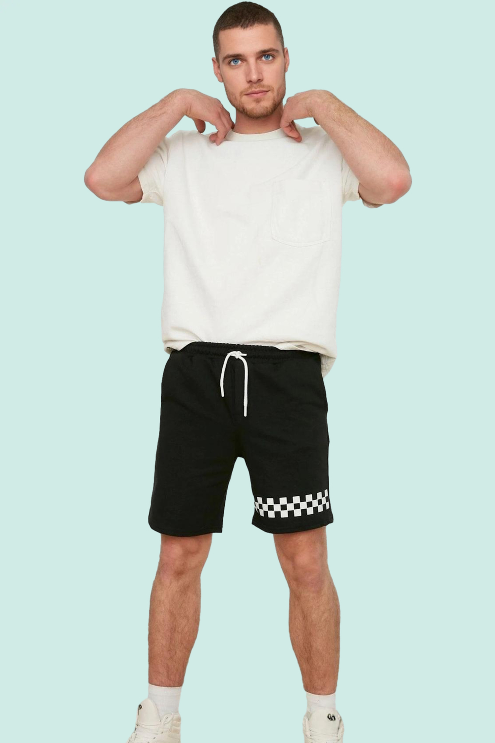 Erkek Yazlık Geometrik Baskılı Şort; Pamuk Polyester Casual Stil Günlük Kombinler Hafta Sonu
