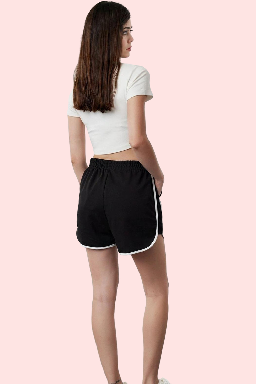 Kadın Mini Şort Yüksek Bel Lastikli Örme Kumaş Günlük ve Spor Hafta Sonu Dayanıklı Malzeme