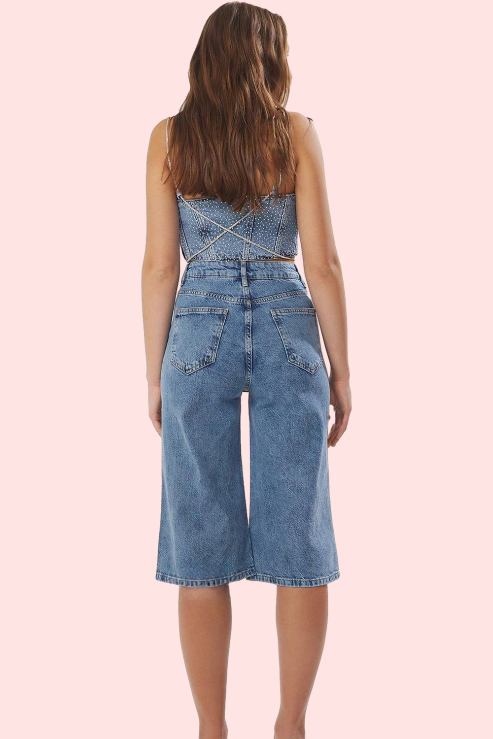 Kadın Kapri Boy Denim Bermuda Şort Pamuk Yüksek Bel Tasarım Günlük Ve Özel Günler Hafta Sonu