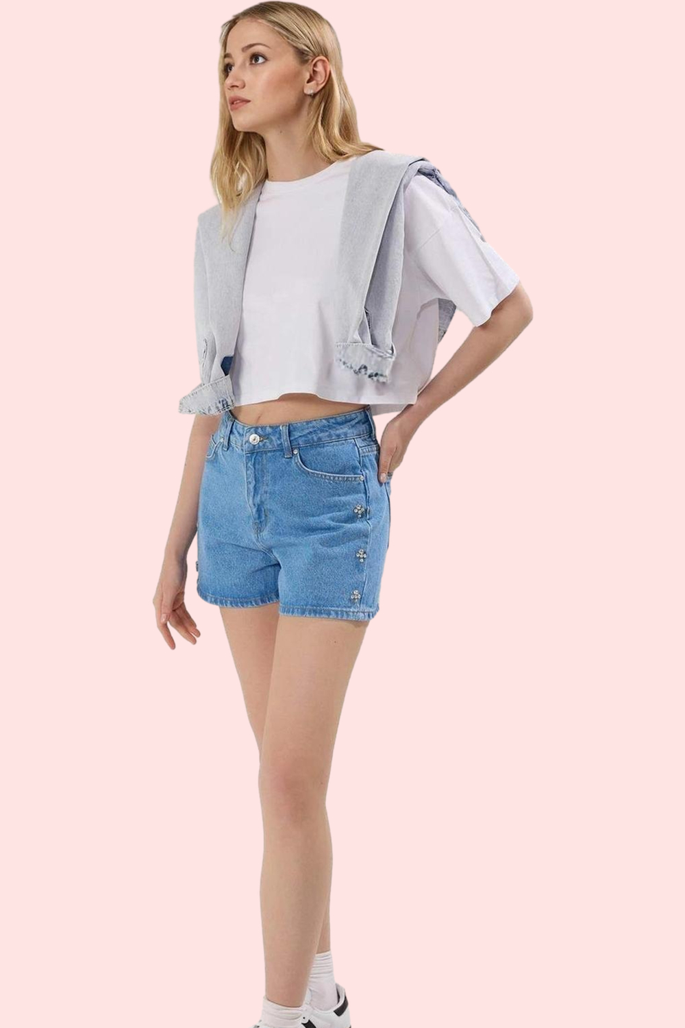 Kadın Pamuklu Denim Şort Normal Bel Düz Desen Günlük Kullanım Hafta Sonu Dayanıklı Malzeme