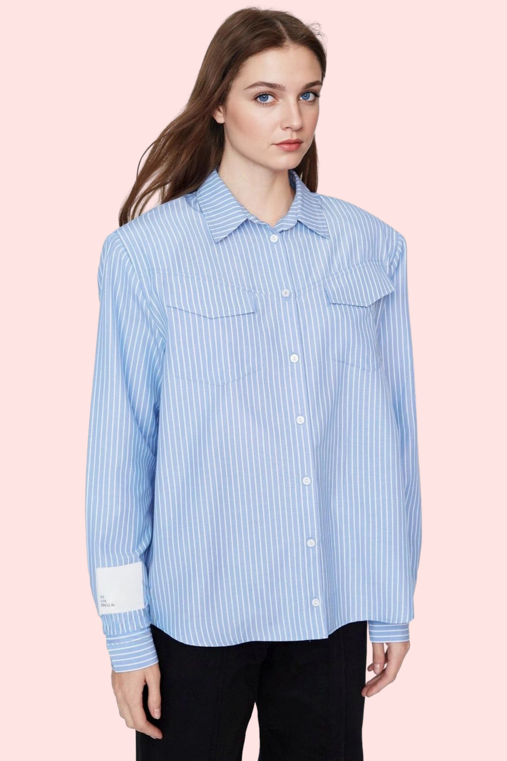 Kadın Oversize Dokuma Pamuklu Polyester Çizgili Gömlek Rahat Günlük Stil Dayanıklı Malzeme