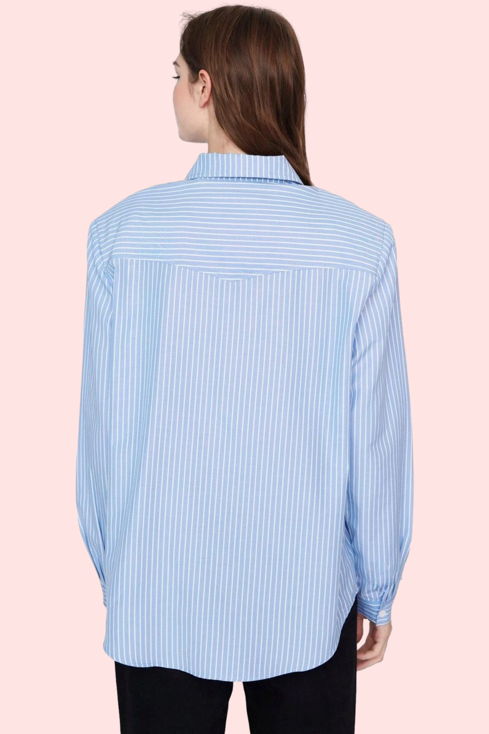 Kadın Oversize Dokuma Pamuklu Polyester Çizgili Gömlek Rahat Günlük Stil Dayanıklı Malzeme