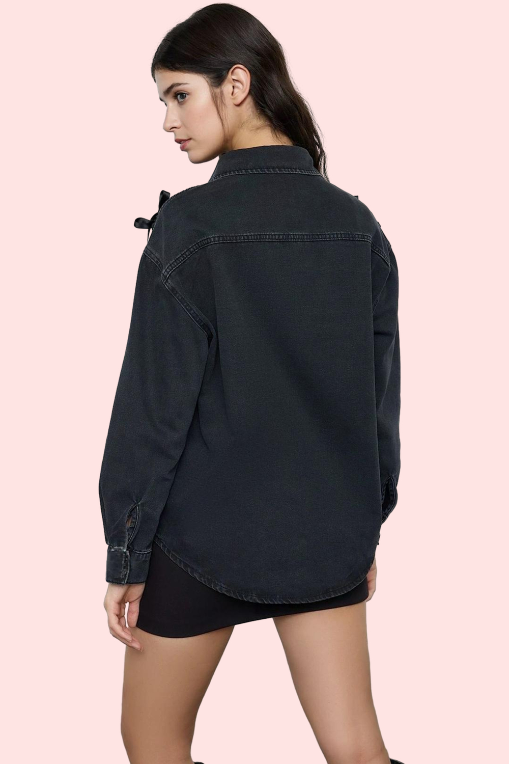 Kadın Oversize Denim Gömlek Fiyonklu Detaylar Pamuklu Günlük Stil Yaz Aylarının Vazgeçilmezi