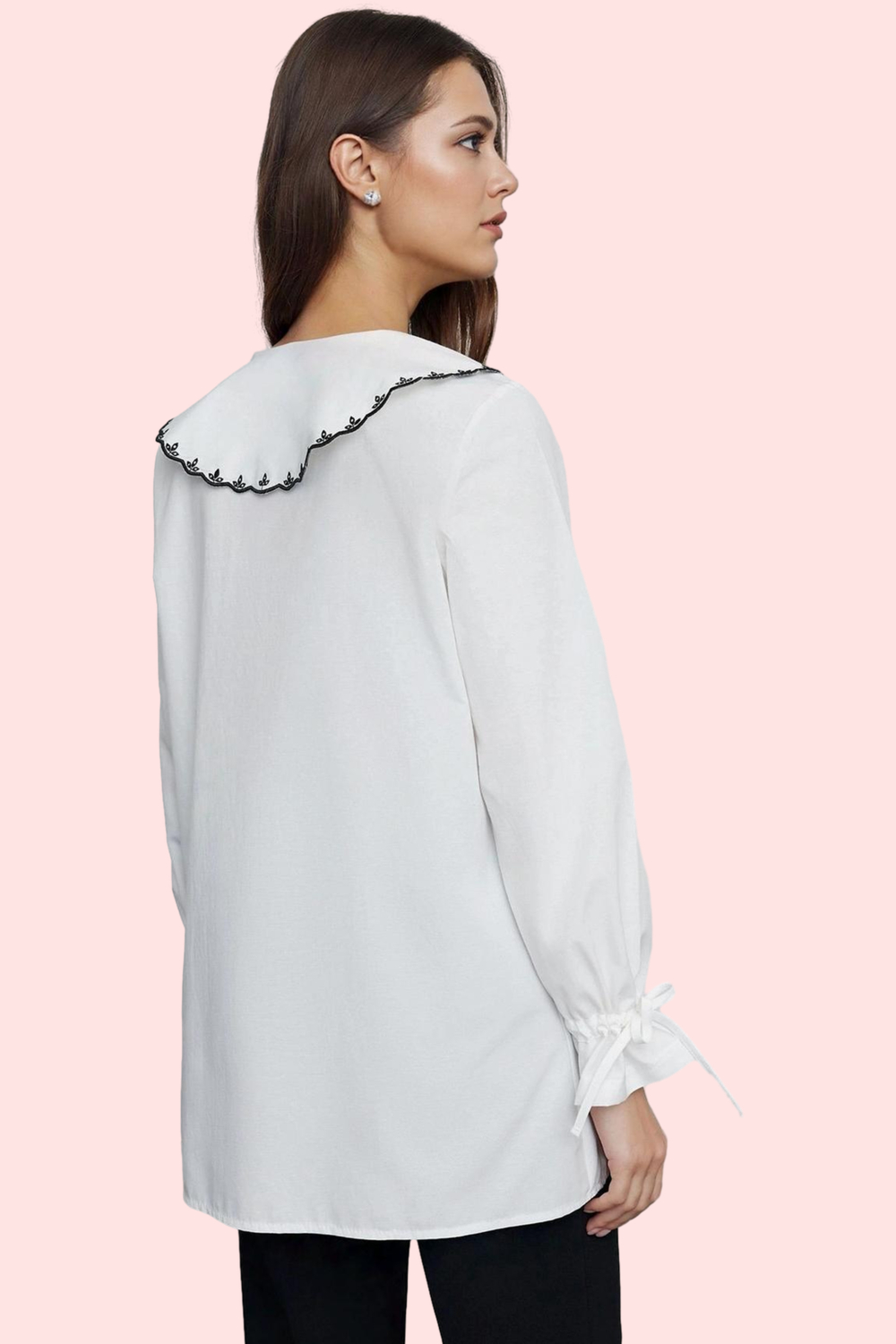 Kadın Tunik Gömlek Nakışlı Bebe Yaka Uzun Kollu Polyester Günlük Yaz Aylarının Vazgeçilmezi