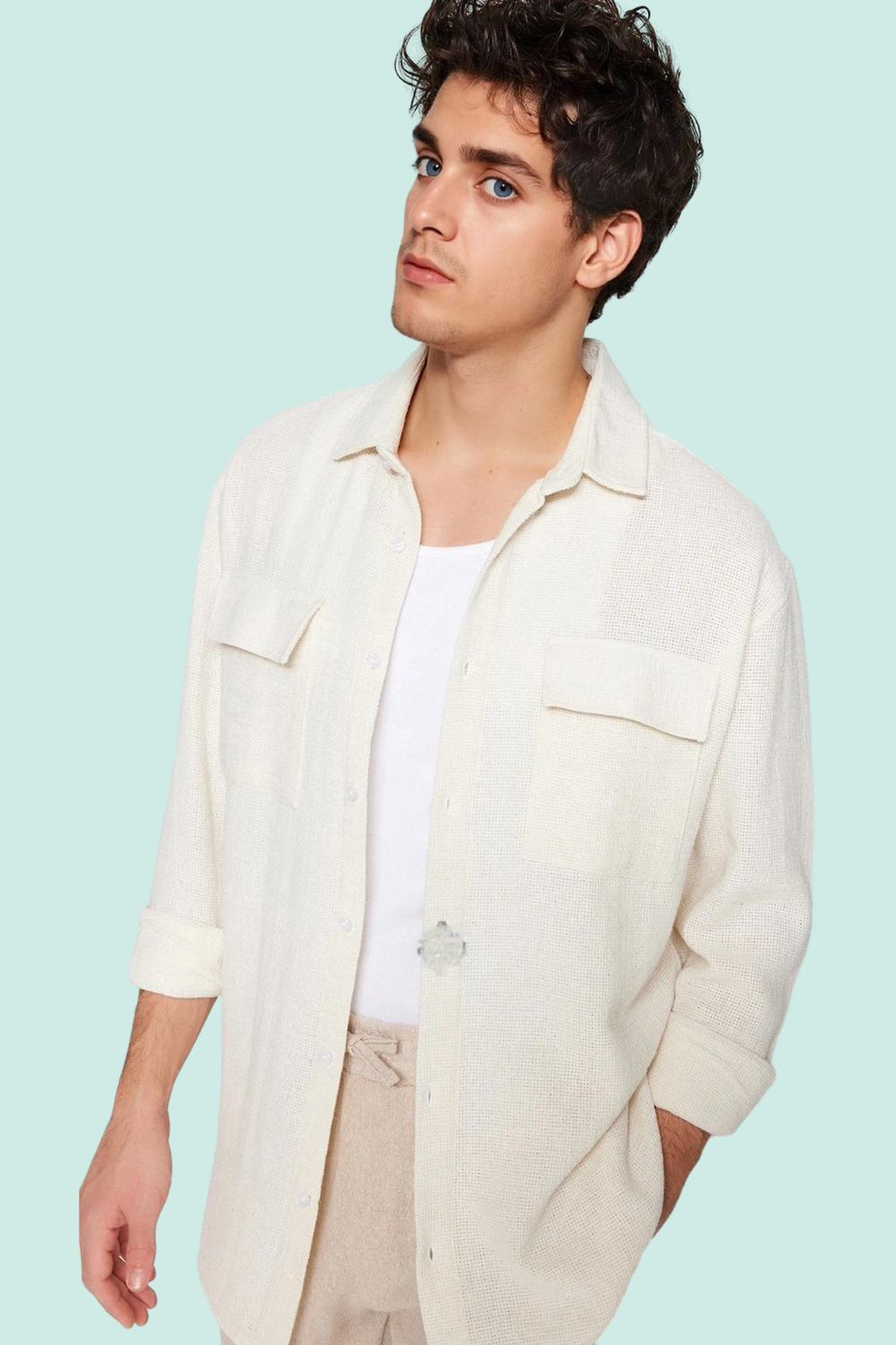 Erkek Keten Dokulu Oversize Fit Ceket Gömlek Günlük Kullanım İçin Yaz Aylarının Vazgeçilmezi