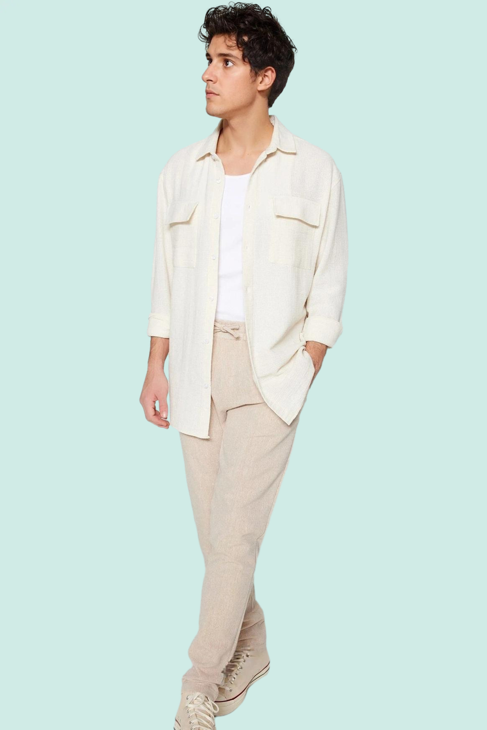 Erkek Keten Dokulu Oversize Fit Ceket Gömlek Günlük Kullanım İçin Yaz Aylarının Vazgeçilmezi