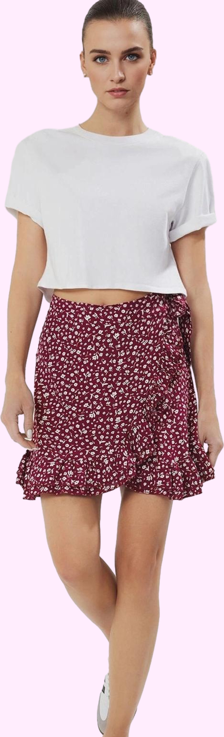 Kadın Çiçekli Desenli Mini Etek Sarong Siluet Yazlık Günlük Hafta Sonu Yaz Aylarının Vazgeçilmezi