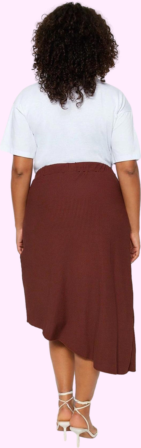 Moda Büyük Beden Relaxed Düz Desen Günlük Midi Boy Anvelop Yandan Bağlamalı Örme Etek