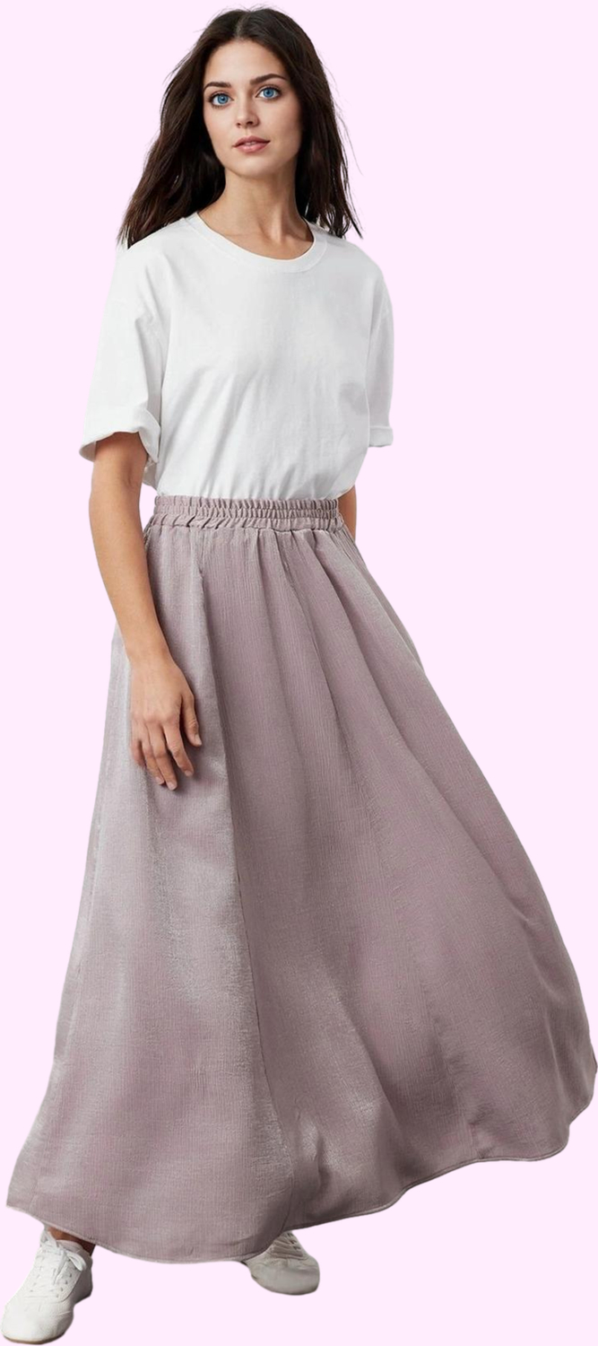 Kadın Yazlık Maxi Etek; Renk Saten Dokuma Kemerli Relaxed Fit Günlük Kullanım Modern Tasarım